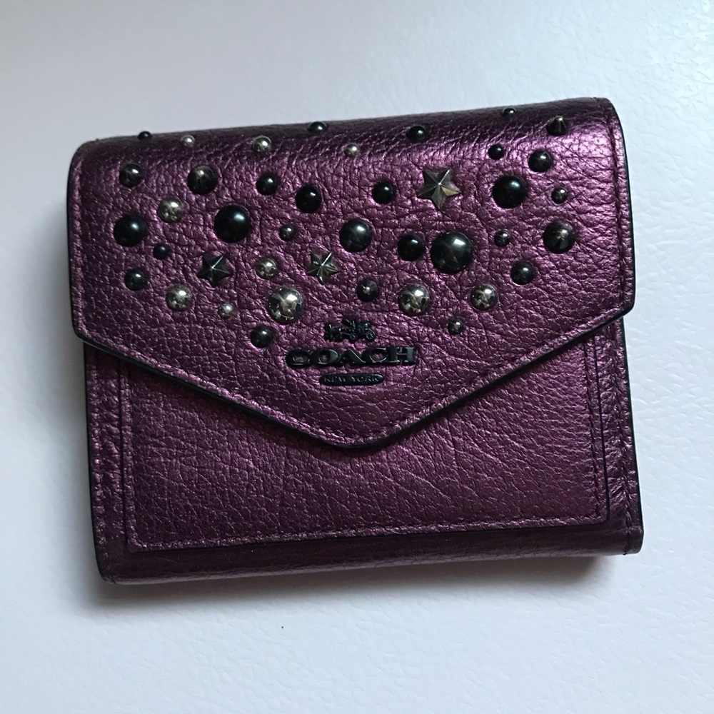 Small Coach Trifold Wallet with Star Rivets